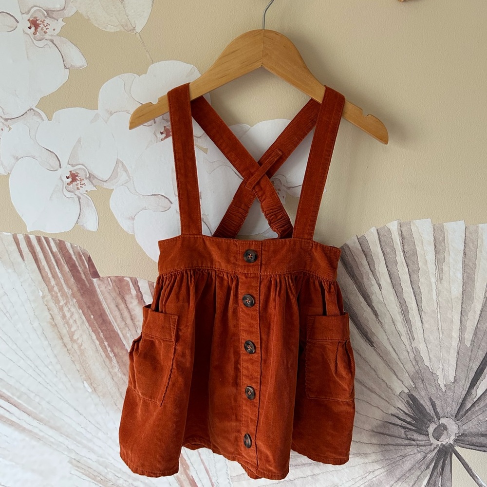 Kids Rust Orange Suspender Skirt